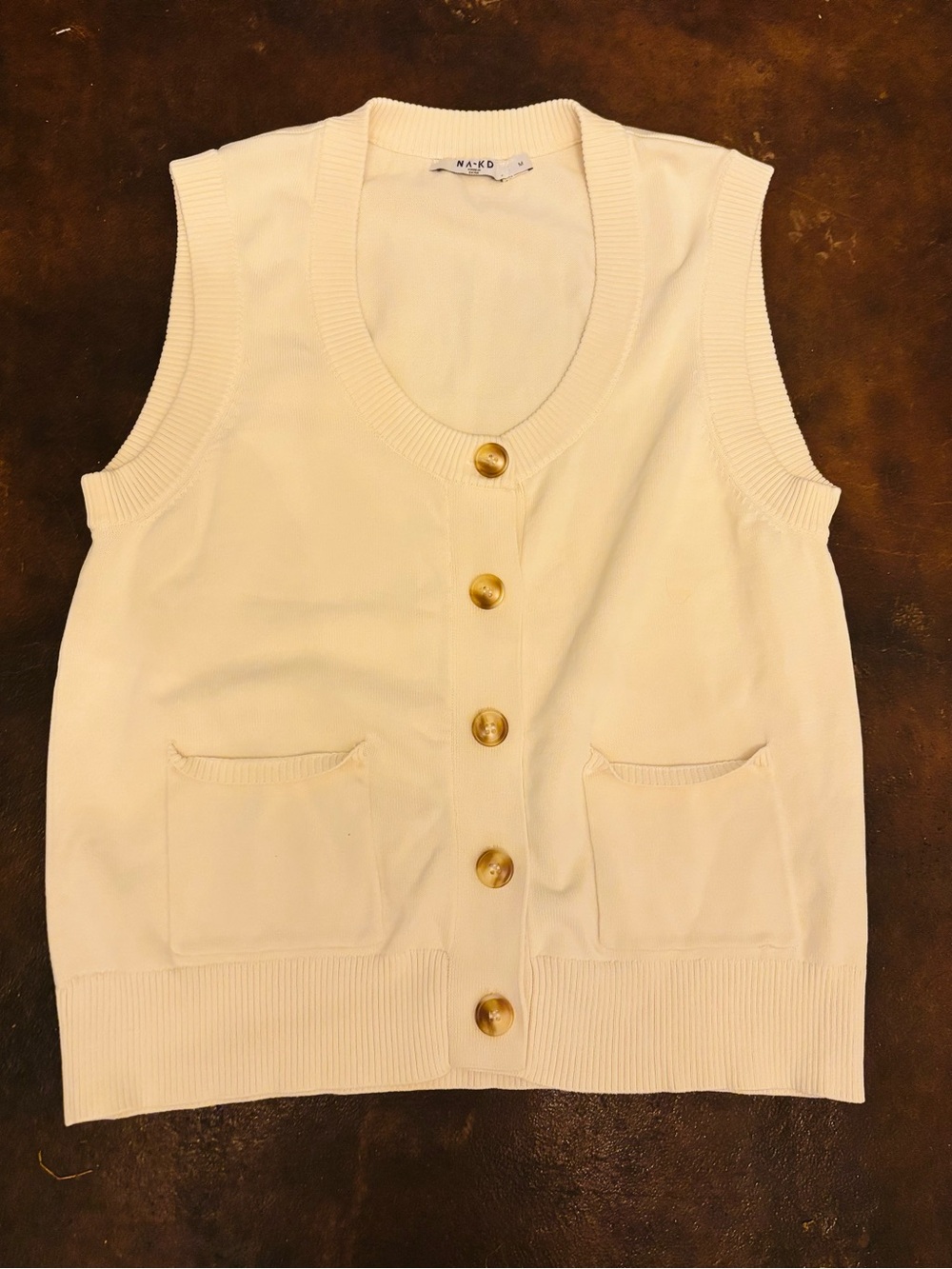 NA-KD Cream Button-Up Knit Vest